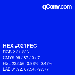 Color code: HEX #021FEC | qconv.com