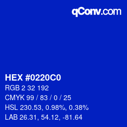 Color code: HEX #0220C0 | qconv.com