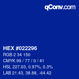 カラーコード: HEX #022296 | qconv.com