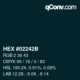 颜色代码: HEX #02242B | qconv.com