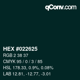 Farbcode: HEX #022625 | qconv.com