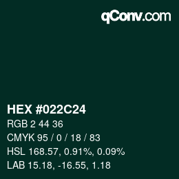 Farbcode: HEX #022C24 | qconv.com