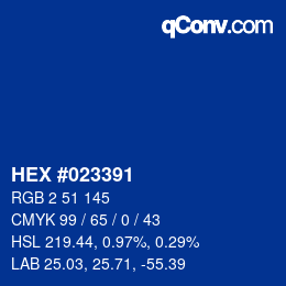 Color code: HEX #023391 | qconv.com