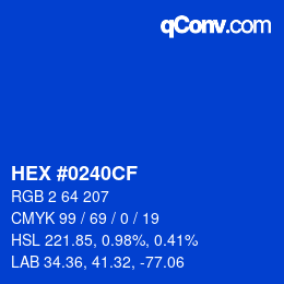 Farbcode: HEX #0240CF | qconv.com