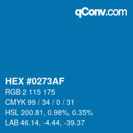 カラーコード: HEX #0273AF | qconv.com