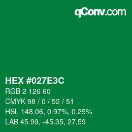 Color code: HEX #027E3C | qconv.com
