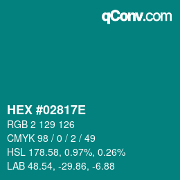 Color code: HEX #02817E | qconv.com