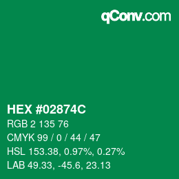 Color code: HEX #02874C | qconv.com