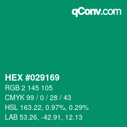 カラーコード: HEX #029169 | qconv.com