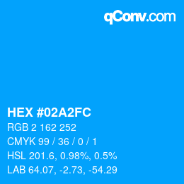 カラーコード: HEX #02A2FC | qconv.com