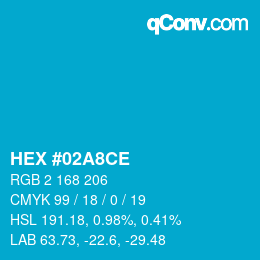 Color code: HEX #02A8CE | qconv.com