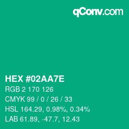 カラーコード: HEX #02AA7E | qconv.com