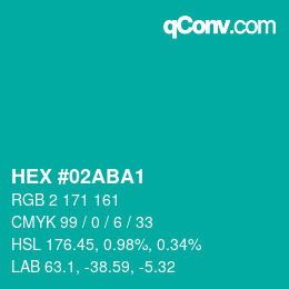 Color code: HEX #02ABA1 | qconv.com