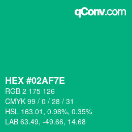 Color code: HEX #02AF7E | qconv.com