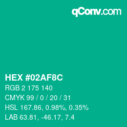 Color code: HEX #02AF8C | qconv.com