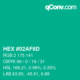 Color code: HEX #02AF8D | qconv.com