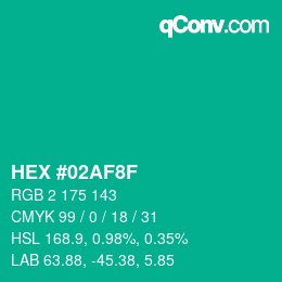 Color code: HEX #02AF8F | qconv.com