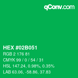 颜色代码: HEX #02B051 | qconv.com
