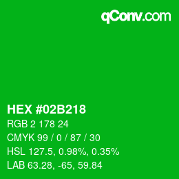 颜色代码: HEX #02B218 | qconv.com