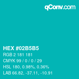 カラーコード: HEX #02B5B5 | qconv.com