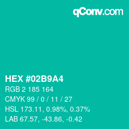 Color code: HEX #02B9A4 | qconv.com