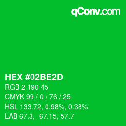 カラーコード: HEX #02BE2D | qconv.com