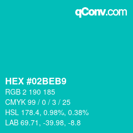 Color code: HEX #02BEB9 | qconv.com