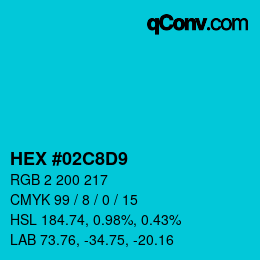 Color code: HEX #02C8D9 | qconv.com