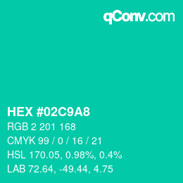 カラーコード: HEX #02C9A8 | qconv.com