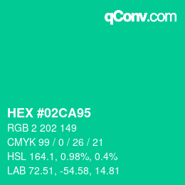 颜色代码: HEX #02CA95 | qconv.com