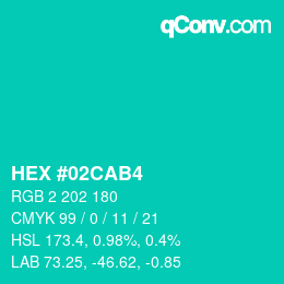 カラーコード: HEX #02CAB4 | qconv.com