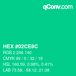 Color code: HEX #02CE8C | qconv.com