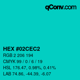 Color code: HEX #02CEC2 | qconv.com