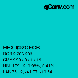 Color code: HEX #02CECB | qconv.com