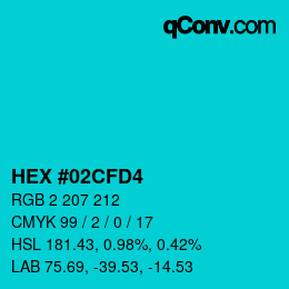 Color code: HEX #02CFD4 | qconv.com