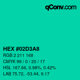 カラーコード: HEX #02D3A8 | qconv.com
