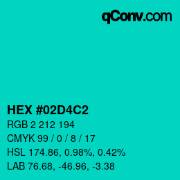 カラーコード: HEX #02D4C2 | qconv.com