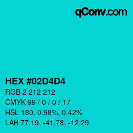 颜色代码: HEX #02D4D4 | qconv.com