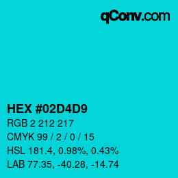 Color code: HEX #02D4D9 | qconv.com