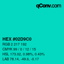 Color code: HEX #02D9C0 | qconv.com