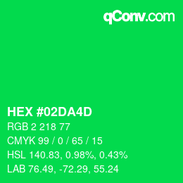 カラーコード: HEX #02DA4D | qconv.com