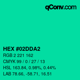 Color code: HEX #02DDA2 | qconv.com