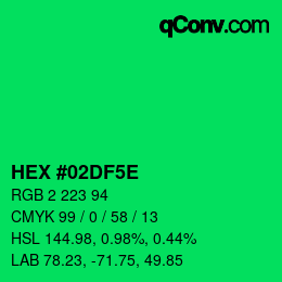 Color code: HEX #02DF5E | qconv.com