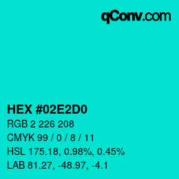 颜色代码: HEX #02E2D0 | qconv.com