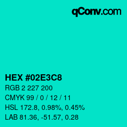 Color code: HEX #02E3C8 | qconv.com