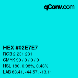 Color code: HEX #02E7E7 | qconv.com