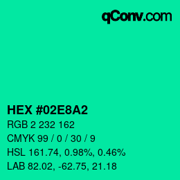 Color code: HEX #02E8A2 | qconv.com