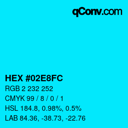 Color code: HEX #02E8FC | qconv.com