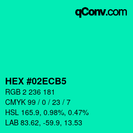 カラーコード: HEX #02ECB5 | qconv.com