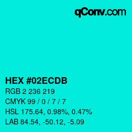 カラーコード: HEX #02ECDB | qconv.com